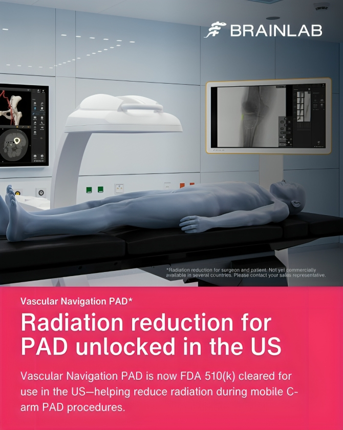 Brainlab company is pleased to announce that their Vascular Navigation PAD software used for mobile C-arms has received FDA 510(k) clearance for the US market
